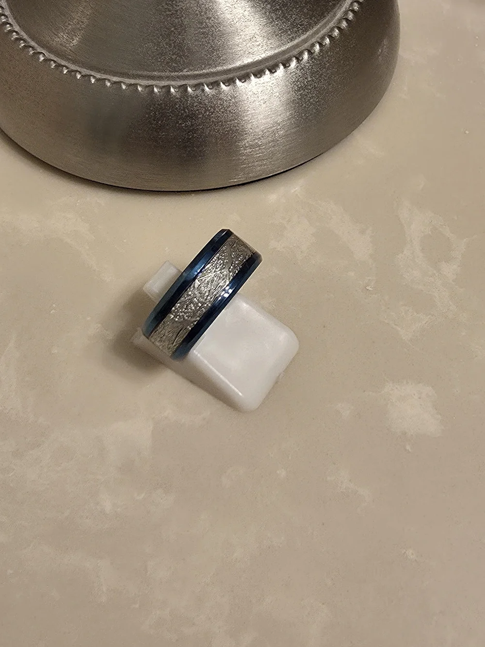 Men's Blue and Brushed Silver Ring Band - Size 7
